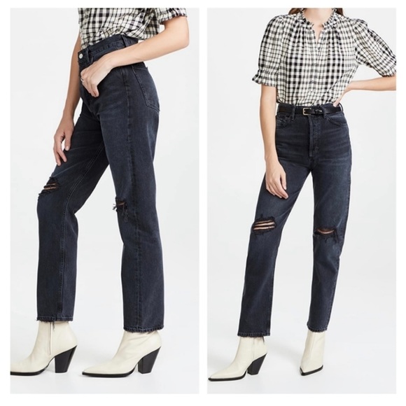 AGOLDE 90s Pinch Waist Jeans Howl Black Straight Leg Distressed Aritzia  25 - Picture 15 of 15